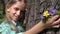 Happy Child Portrait Playing in Park, Girl Face with Spring Flowers in Nature 4K