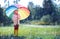 Happy Child With Rainbow Umbrella