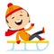 Happy child sitting on a sled.