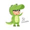 Happy child is wearing Crocodile animal costumes . Vector