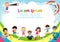 Happy Children, Back to school,Template for advertising brochure. Ready for your message, Funny cartoon kid character.