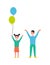 Happy Children Boy and Girl Rising Hands Up Vector