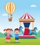 Happy children day design with cartoon happy kids and carousel