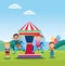 Happy children day design with horse carousel with cartoon happy kids