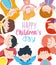 Happy children day, group cute little boys and girls