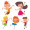 Happy children in different positions big vector jumping cheerful child group and funny cartoon kids joyful team