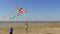 Happy children flying kites on the beach