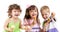 Happy children group with ice cream in studio