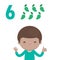 happy children and hand showing the number six, cute kids showing numbers 6 by fingers. little child study math count fruit