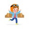 Happy Children Playing toy plane cardboard, Little cute kid in an astronaut costume, Portrait of funny child on a white background