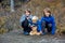 Happy children, posing in front of beautiful waterfall Svartifoss in Skaftafell national park i