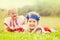 Happy children in russian folk clothes