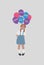 Happy children`s day. International children`s day. Girl standing with a bunch of balloons. Schoolgirl and helium balloons.