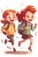 happy children schoolchildren with backpacks go back to school. Generative AI illustration