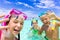 Happy children snorkeling