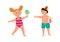 Happy children in swimsuits a flat cartoon isolated vector illustration