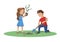 Happy children working in the garden or in the park. Boy and girl plant a tree. Cartoon vector illustration isolated on
