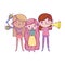 Happy childrens day, band musical girls with microphone trumpet and maracas