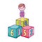 Happy childrens day, little boy standing on cubes cartoon