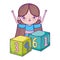 Happy childrens day, little girl playing with cubes cartoon