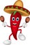 Happy chili pepper cartoon dancing with maracas