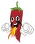 Happy chili pepper with mustache and fire