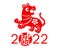 Happy Chinese lunar new year 2022, paper cut of zodiac sign of tiger with Chinese character.