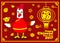 Happy Chinese new year 2017 card is Chicken cartoon in red Cheongsam dress and lanterns(Chinese word mean happiness)