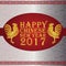 Happy Chinese new year 2017 the year of two gold roosters on silver background