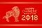 Happy Chinese new year 2018 card with Gold Dog line Stripe abstract on red background vector design