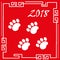 Happy chinese new year 2018 greeting card with traces of dog paws. China new year template for your design. Vector