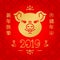 Happy chinese new year 2019, Golden Pig. Chinese translation - Happy New Year, year of the pig. Golden symbols and text