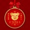 Happy chinese new year 2019, Golden Pig. Chinese translation - Happy New Year, year of the pig. Hanging round tag with a