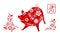 Happy Chinese new year 2019. Zodiac sign year of Pig,red paper cut pig