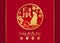 Happy chinese new year 2020 card with gold rat chinese zodiac , flower and word china mean rat in circle sign on red china texture