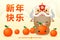 Happy Chinese New Year 2021 greeting card the year of the ox, Little ox holding mandarin orange, cute cow Cartoon poster isolated