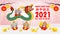 Happy Chinese new year 2021 of the ox zodiac poster design with Cute cow firecracker and dragon dance. the year of the ox greeting