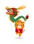 Happy Chinese new year 2022 the year of the tiger, cute Little tiger performs dragon Dance, greeting card zodiac Cartoon vector