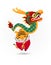 Happy Chinese new year 2022 the year of the tiger, cute Little tiger performs dragon Dance, greeting card zodiac Cartoon vector