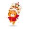 Happy Chinese new year 2022 the year of the tiger, cute Little tiger performs Lion Dance, greeting card zodiac Cartoon vector