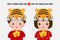 Happy Chinese new year 2022 year of the tiger zodiac design with two little kids greeting gong xi fa cai,  brochure, calendar