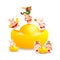 Happy Chinese new year 2023 concept cute rabbit with lion dance and dragon dance and chinese gold ingots, year of the rabbit