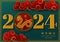 Happy Chinese new year 2024,asian elements with gold numerals 2024 on green background,Chinese translate mean happy new year 2024,