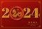 Happy Chinese new year 2024,asian elements with gold numerals 2024 on red background,Chinese translate mean happy new year 2024,