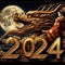 Happy Chinese new year 2024 with the dragon asian woman and the moon, poster shunga painting art