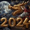 Happy Chinese new year 2024 with the dragon asian woman and the moon, poster shunga painting art