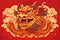 Happy Chinese New Year 2024. Dragon gold zodiac sign on red background for festival card design.