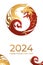 Happy Chinese New Year 2024, year of Wooden Dragon, Ai generative dragon circular medallion in red and gold