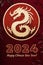 Happy Chinese New Year 2024, year of Wooden Dragon, Ai generative dragon circular medallion in red and gold