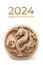 Happy Chinese New Year 2024, year of Wooden Dragon, Ai generative wooden dragon circular medallion